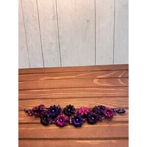 Handmade Genuine Leather Purple Flower Bracelet w Stones Purple Bracelet NEW